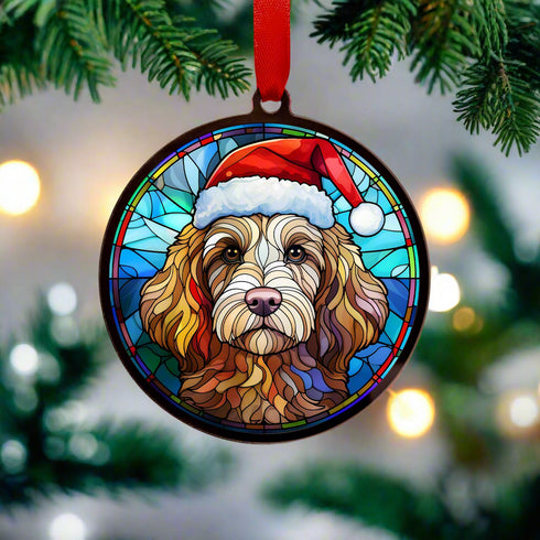 Cavapoo Blonde in Santa Hat Suncatcher Decoration